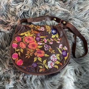 Anthropologie Lucky Penny Embroidered Leather Crossbody Handbag